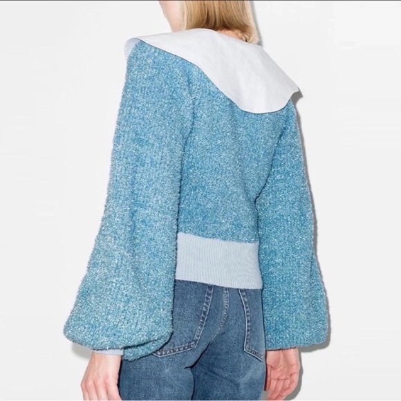 Ganni Glittery Blue Knit with White Collar - Picture 3 of 8